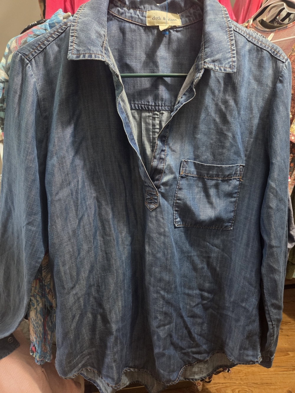 Cloth & Stone Denim Tunic Shirt - Washed Blue Size M